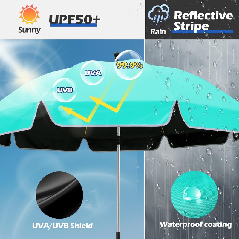 QTREE intelligence 48.8 inch Large Beach Umbrella with Clamp Sun