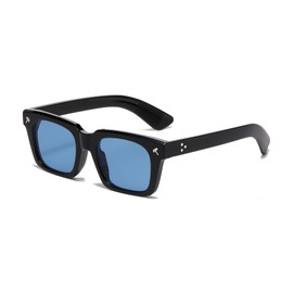 EYLRIM Trendy Square Sunglasses for Men Women Square Frame Sun Glasses with Hammer Shaped Rivet Design(A3 Black/Blue)