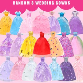 57 PCS Doll Clothes and Accessories 3 Wedding Gowns 3 Tops 3 Pants 3 Fashion Dresses 1 Evening Dresses 2 Swimsuits Bikini 6 Braces Skirt 10 Hangers 15 Shoes and 14 Accessories for 11.5 inch Doll