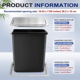 Leinuosen 2.6 Gallon / 10 Lite Embedded Trash Can with Lid Countertop Drop-in Garbage Chute Square Silver Built-in Stainless Steel Trash Bin for Restaurant Office Home Hotel Kitchen Office