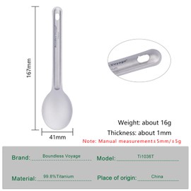 Boundless Voyage Camping Spoon Set Titanium Tableware Reusable Outdoor Flatware with Storage Bag Lightweight Cooking Utensils 2 Packed Ti1036T