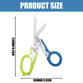 Raptor Response Emergency Scissors, Rescue Scissors with 6 Practical, Trauma Scissors Multitool, Foldable Scissor Pliers with Holster, Tactical Folding Pliers for Outdoor Camping Rescue Tools (Blue)