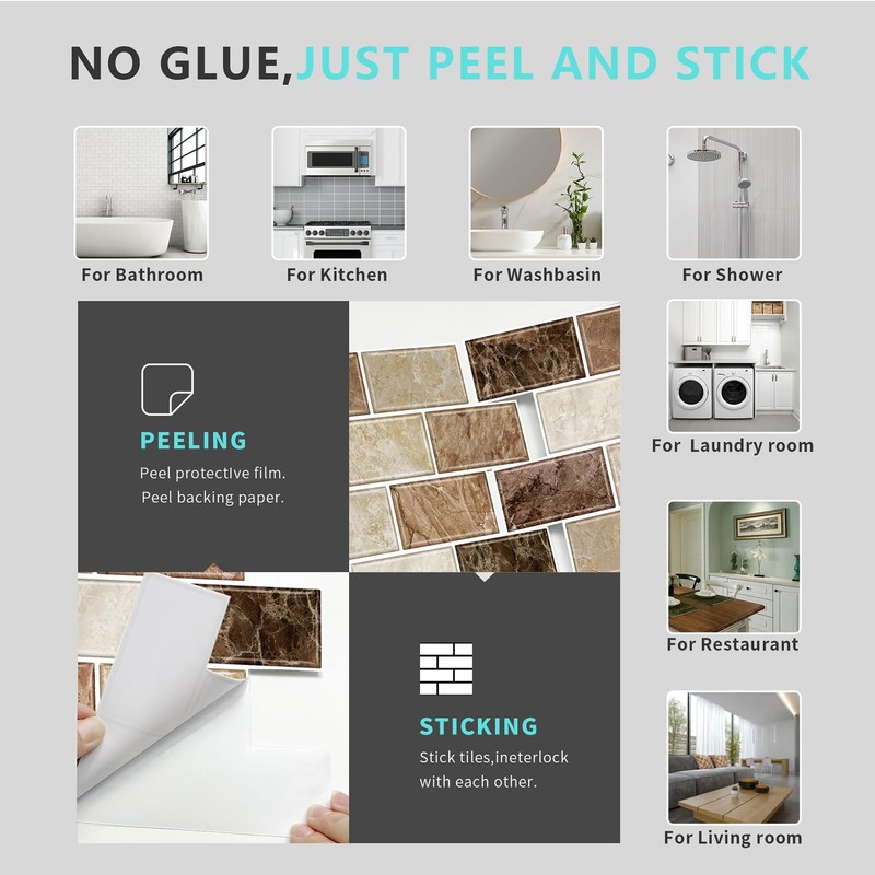 URCOLOR 10-Sheet Peel and Stick Backsplash Subway Tile for Kitchen,12"x12"
