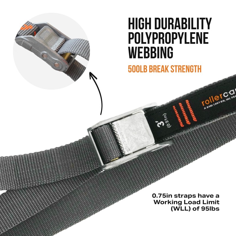Rollercam 0.75” Tiedown Straps with Rollercam Buckle - Cam Strap