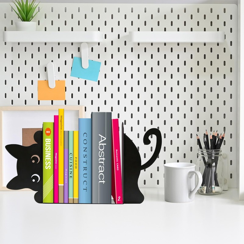 4 Items Eeping Cat Metal Bookends Cute Decorative Book Ends