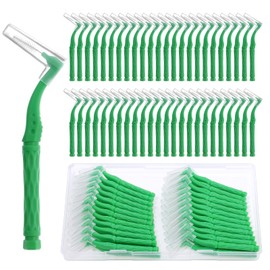 lanjue 50pcs Interdental Brushes, Green Soft Dental Brushes with Non-Slip Handle Angled Head Tooth Picks Floss Sticks Dental Floss Brushes for Braces Oral Cleaning Narrow Gaps Between Teeth