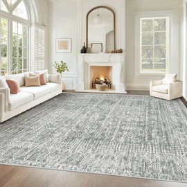 Living Room Rugs 8x10: Washable Moroccan Geometric Boho Rug Farmhouse Non Slip Stain Resistant Large Rug Low Pile Soft Carpet for Bedroom Dining Room Children Room (Grey,8x10)