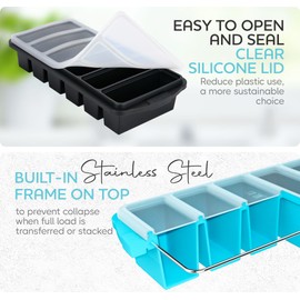 1/2 Cup Silicone Freezer Tray With Lid - Silicone Freezer Molds 2-Pack For meal prep & freezing of various sauces and other dishes, makes 12 perfect 1/2 cup portions cubes,oven and dishwasher safe