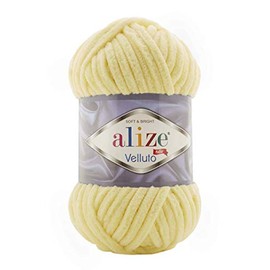 Alize 5 x 100 g Velluto Wool 500 g Super Bulky Chenille Yarn, Cuddly Soft 100 g, Pillow Baby Blanket etc. (Light Yellow 13)