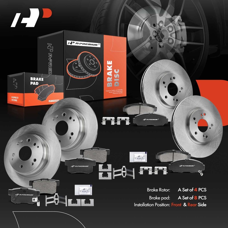 A-Premium Front Vented & Rear Solid Disc Brake Rotors +