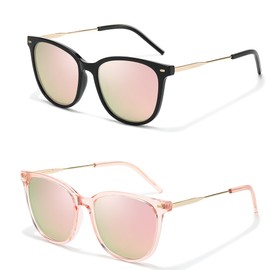 LVIOE 2 Pack Women Polarized Sunglasses 2024 UV400 Protection Mirrored Oversized Square Trendy Shades Metal temples LS1853