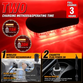 OPPBUY Rechargeable Red Emergency Roof Top Strobe Light, 48LED 17 Flashing Modes,High Low Brightness,Wireless Beacon Flashing Warning Light w/Magnetic Base for Construction Vehicles