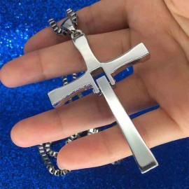 Fashion Jewelry MENS Large CZ CROSS CHRISTIAN PRAY Pendant on 925 Sterling Silver 28" necklace