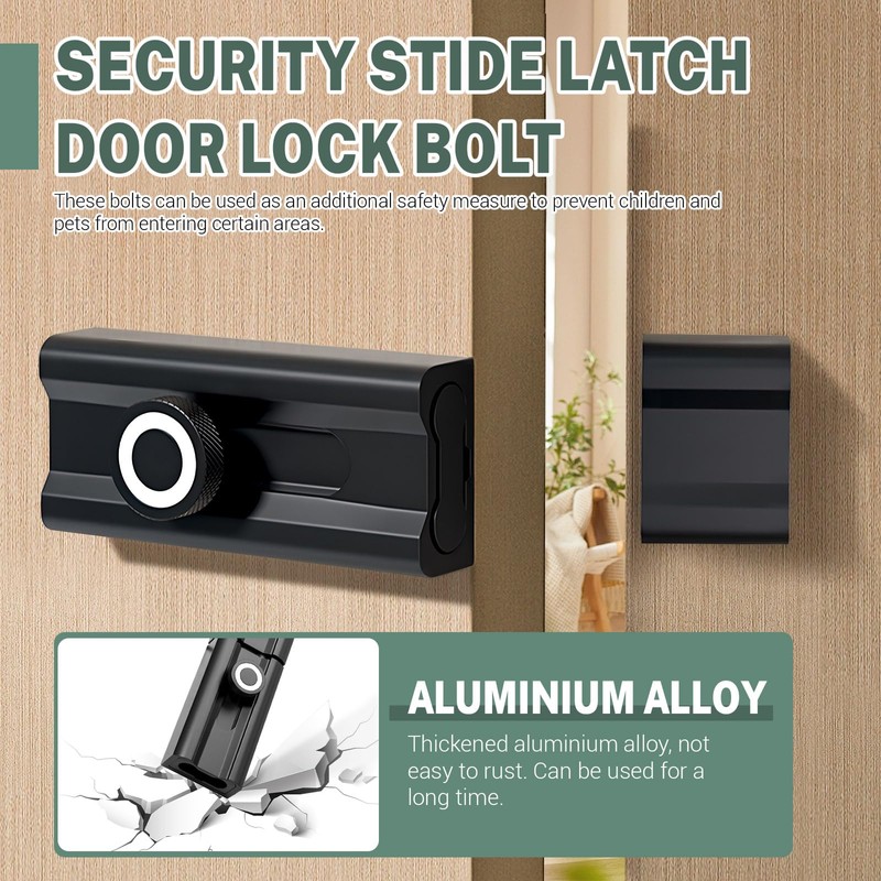 2PCS Aluminum Alloy Latch Lock, Black Slide Bolt Gate Latch,