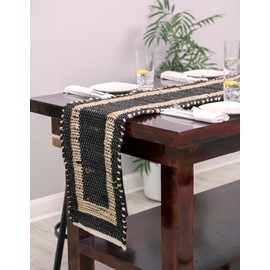 Unique Loom Chindi Jute Collection Area Rug (1' 2" x 5' 1" Table Runner Black/Navy Blue)