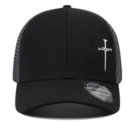 Christian Hats for Men Women,Jesus 3 Nail Cross Hat Christian Religious Gifts for Birthday/Christmas,Black and Silver