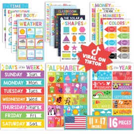 Hadley Designs 16 Educational Posters for Classroom Decor - Colorful Educational Posters for Toddlers 1-3, Toddler Learning Poster for Kids Ages 3-5, Kindergarten & Preschool Classroom Must Haves