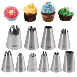 Pack of 10 large seamless nozzles, piping nozzles set made of stainless steel, piping nozzle for cupcakes, piping nozzles set, professional stainless steel, seamless stainless steel piping nozzles,