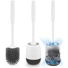 Juego de Escobillas Soporte para Inodoro,Cepillos para baño limpieza Portacepillos,Toilet Brush,Portaescobillas para Inodoro Silicona con Cepillo de Cerdas Suaves para Organización Montado en la Pared