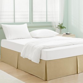 Heywaller 14 Inch Drop Bed Skirt Queen Size, Microfiber Tailored Style Bedskirt Elegant Pleated Design Platform Queen Bed Skirt, Camel