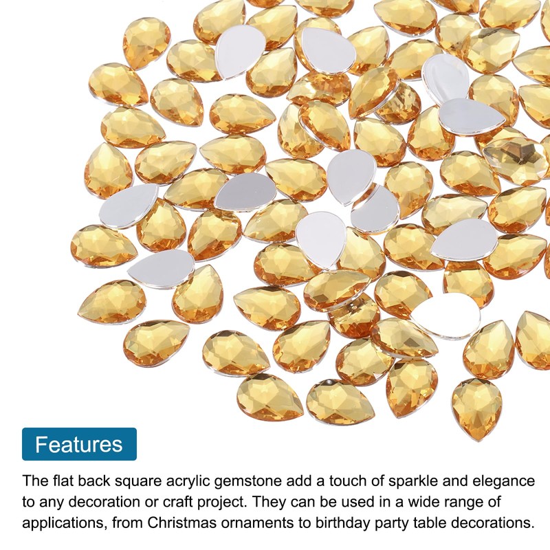 MECCANIXITY 100PCS Flat Back Acrylic Teardrop Gems 10x14mm Artificial Rhinestones