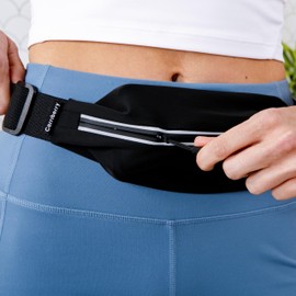 Carriberry Running Belt with Phone Holder – Slim Waist Pack for Walking, Running & Jogging – Adjustable, Bounce-Free, Water-Resistant Belt with Zippered Pouch Fits Phones, Keys & Cards (Pink Camo)