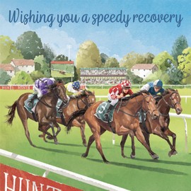 Hunts England - Horse Racing Wishing You A Speedy Recovery Card For Him - Milo's Gallery - Sport Get Well Card - Feel Better Soon Card For Horse Lovers - For Boys, Men, Husband, Dad, Grandad, Son