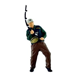 MagiDeal 1/64 Scale Male Angler Figure Fishing Character Decorative Miniature Scene Layout Mini Fisherman Figure People Model Ornament, Pull Fishing Rod
