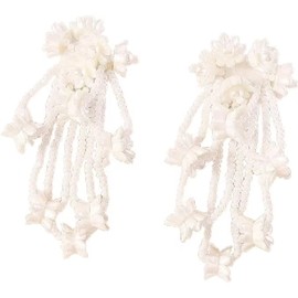 Boho Beaded Flower Tassel Earrings Bead Flower Cluster Drop Dangle Earrings Boho Summer Beach Ear Accessories for Women (White, One size)