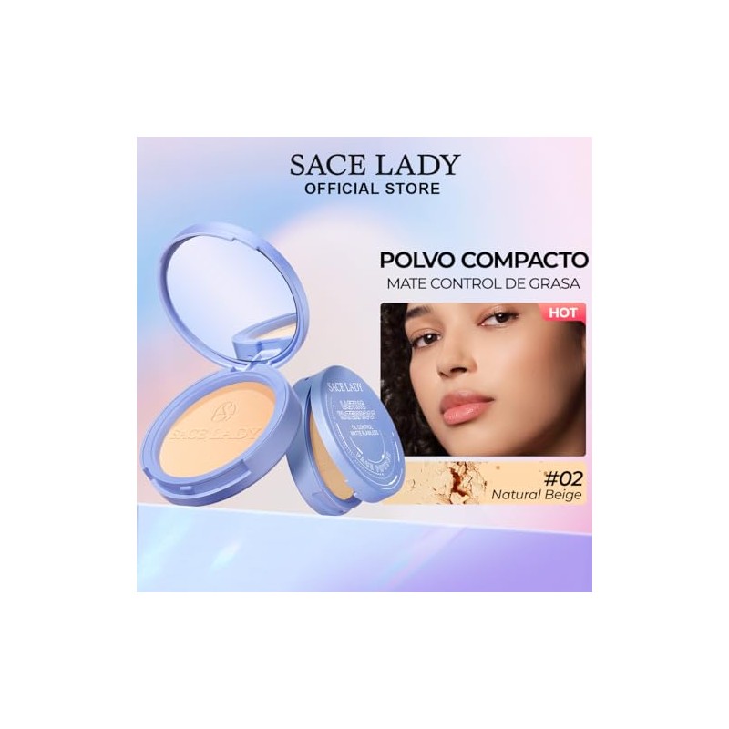 SACE LADY Polvo Compacto Waterproof Base de Maquillaje Mate, Control