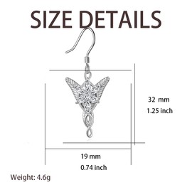 HELORET Arwen Evenstar/Elven Leaf Drop Earrings Lord of The Ring Earrings with Cubic Zirconia, Elvish Jewelry for Women, Stainless Steel, Cubic Zirconia