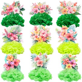 Gyufise 9 Pack Hawaii Luau Honeycomb Centerpieces Tropical Aloha Flower Party Decorations for Table Hawaii Table Toppers Paper Centerpieces for Tropical Luau Party Supplies Multi