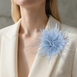 RLHRNDE Dainty Feather Flower Large Brooch Pin for Women Men Oversized Elegant Floral Design Feather Oversized Floral Lapel Pins Clothes Suit Dress Shawl Accessories Fashion Wedding Party Dance Banquet Jewelry Gift 150mm (Haze blue)