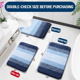 OLANLY Bathroom Rugs Sets 3 Piece, Soft Absorbent Microfiber Bath Rugs and U-Shaped Contour Toilet Rug Area Rug Set, Non-Slip Bath Carpet, Home Decor Accessories, Bath Mat Set for Bathroom, Navy