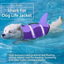 Dog Life Jacket, Large Dog Life Vest for Swimming Boating, Shark Life Jackets for Small Medium Large Dogs, Reflective Dog Lifesaver Life Preserver Swimsuit with Rescue Handle and High Buoyancy