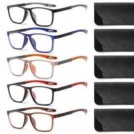 Lutonglenss TR90 Lightweight Sports Reading Glasses for Men, 5 Pack Computer Glasses Blue Light Filtering +1.00