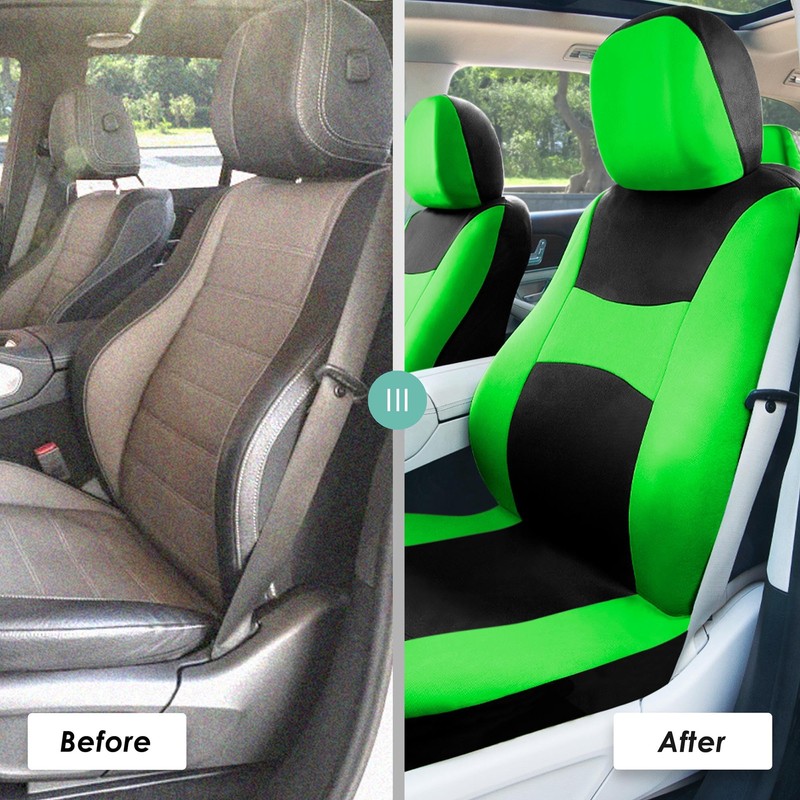 Automotive Seat Covers Green Universal Fit Combo Set with Steering