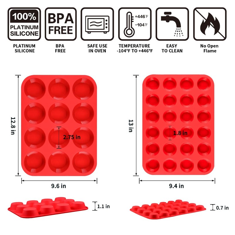 CAKETIME Silicone Muffin Pan, Mini Muffin Pan, Regular 12 Cups
