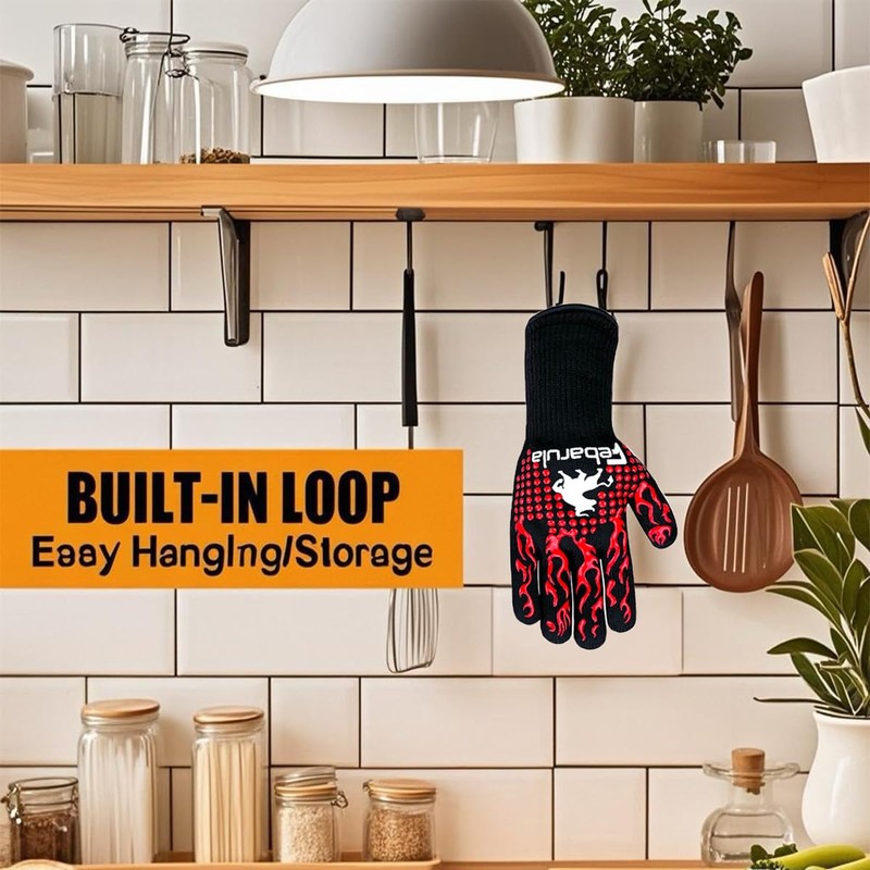 Febarula Heat Resistant BBQ Gloves, 1472°F Extreme Heat Protection, Silicone