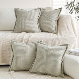 Sungeek Set of 4 Corduroy Cushion Covers, Decorative Cushion Covers, Soft Cushion Cover, Decorative Cushion, Sofa Cushion, Couch Cushion Cover, Decorative Cover for Sofa, Bedroom, Living Room (Light