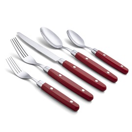 ANNOVA Silverware Set 20 Pieces Stainless Steel Cutlery Color Handle With Rivet/Retro Flatware - 4 x Dinner Knife; 4 x Dinner Fork; 4 x Salad fork; 4 x Dinner Spoon; 4 x Dessert Spoon (Red) Christmas