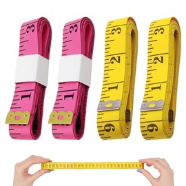 4-Piece Tape Measure Body Set, 3 m Measuring Tape, Comfortable Measurement, Soft Double-Sided Tape Measure, for Households, Craftsmen and Tailors (Rose Red and Yellow)