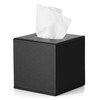 Black Faux Leather Cube Tissue Box Holder