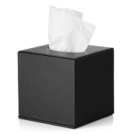 Black Faux Leather Cube Tissue Box Holder