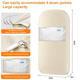 Space Saving Hanging Garment Bag with Self Compression Zipper, Thick Dustproof Garment Bags for Hanging Clothes, Space Saving Garment Bags with Compression Zip Technology (Beige, 44 * 23 * 6IN)