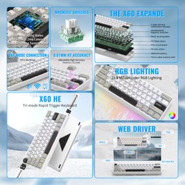 ATTACK SHARK X11&X60HE Mechanical Wireless Gaming Combo,Rapid Trigger Magnetic Switches 8K Keyboard,59g Ultra-Light Mouse with Charging Dock, 22K DPI,PAW3311,RGB Backlit 3-Mode with Coiled Cable-White