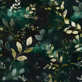 ILHIIOR Gold Leaf Wallpaper Peel and Stick Wallpaper Green Floral Vintage Contact Paper Leaf Wall Paper Removable Walcovering Self Adhesive for Cabinet Drawers Wall Decor 17.5''x393''