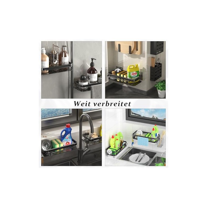 Hanging Sink Organiser, Sink Organiser with Drain Pan, Kitchen Sponge