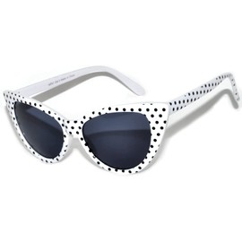 OWL Women's Vintage Cat Eye Sunglasses UV Protection White Frame Polka Dots Smoke Lens