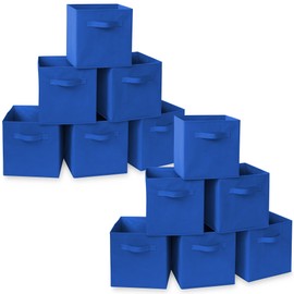 Casafield Set of 12 Collapsible Fabric Cube Storage Bins, Royal Blue - 11" Foldable Cloth Baskets for Shelves, Cubby Organizers & More